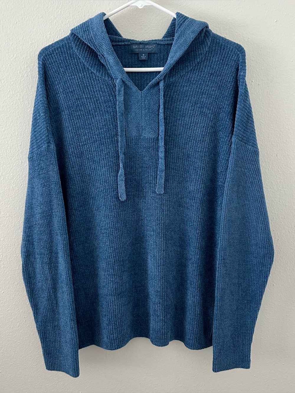 Barefoot Dreams CozyChic Ultra Lite Rib Hoodie Women's M Azure Tide Blue Soft